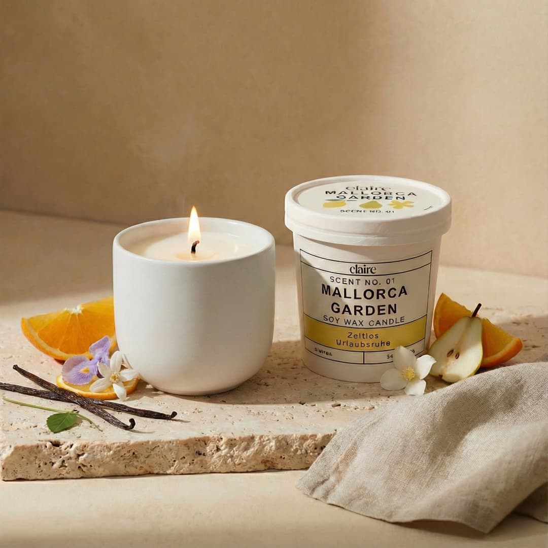 Mix it Match it Love it – Duftkerze Mallorca Garden im weißen Gefäß