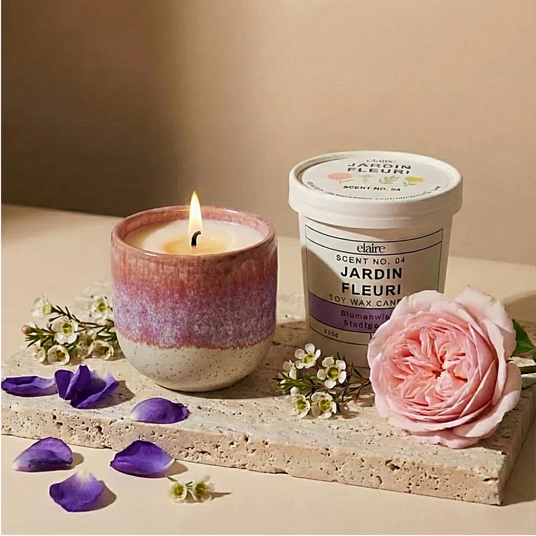 Mix it Match it Love it – Duftkerze Jardin Fleuri im lila Gefäß