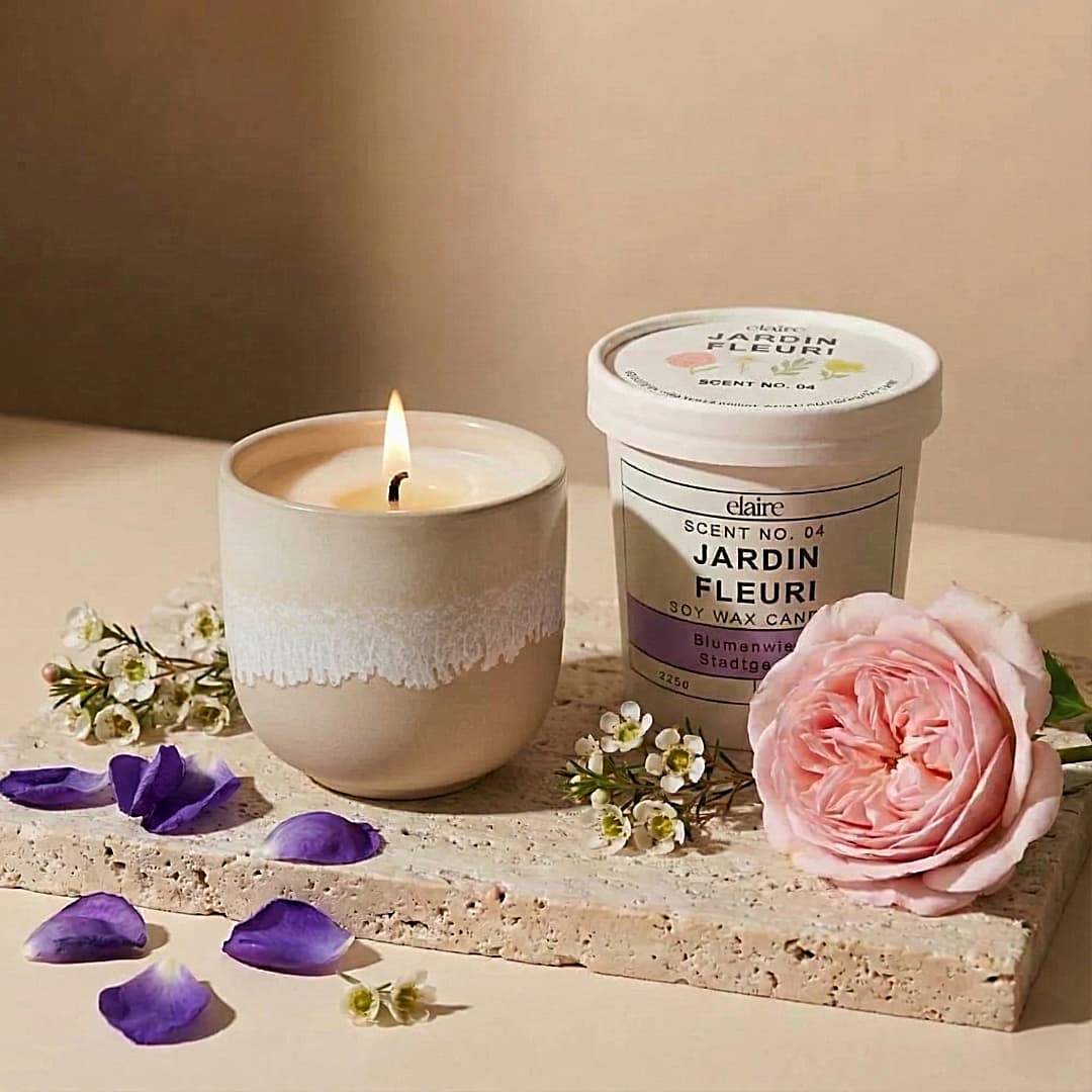 Mix it Match it Love it – Duftkerze Jardin Fleuri im weiß-beigen Gefäß
