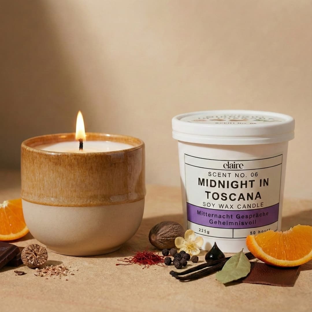 Mix it Match it Love it – Duftkerze Midnight in Toscana im Safran Gefäß