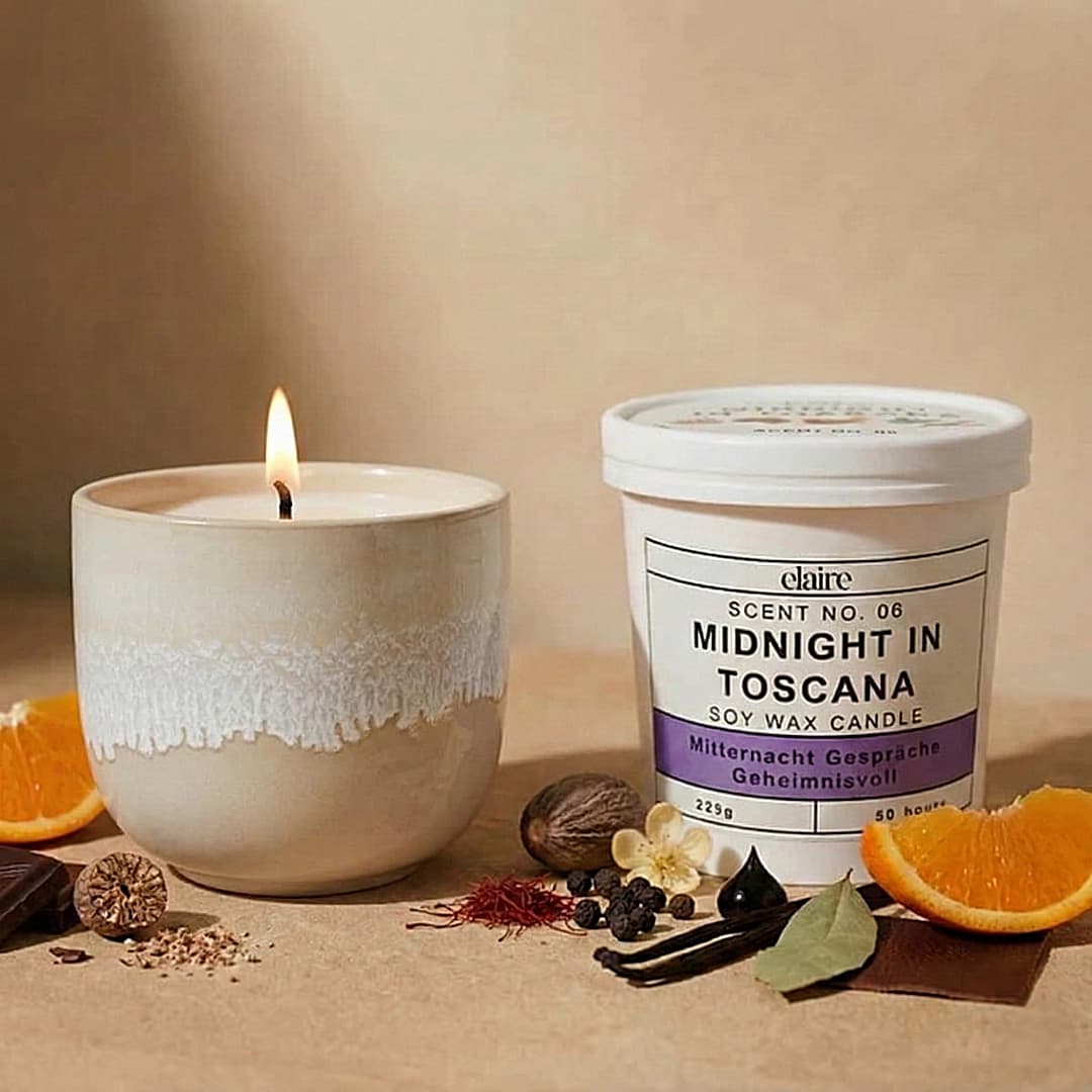 Mix it Match it Love it – Duftkerze Midnight in Toscana im weiß-beigen Gefäß