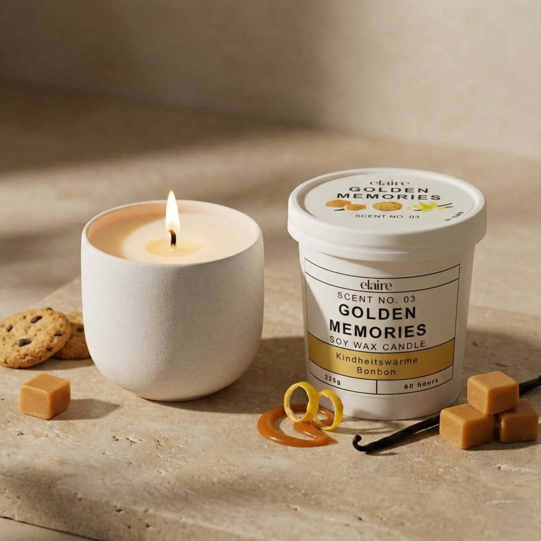 Mix it Match it Love it – Duftkerze Golden Memories im weißen Gefäß
