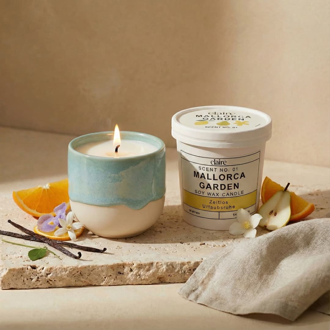 Mix it Match it Love it – Duftkerze Mallorca Garden im Aquarell Gefäß