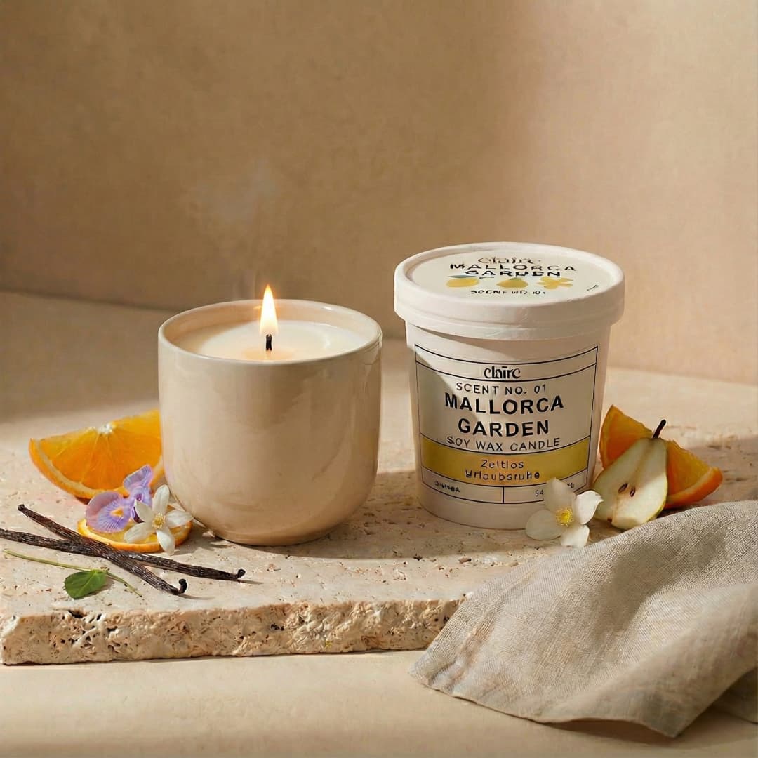 Mix it Match it Love it – Duftkerze Mallorca Garden im beigen Gefäß