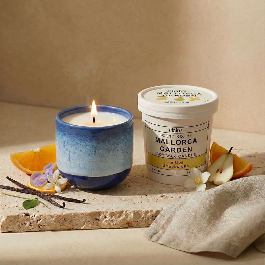 Mix it Match it Love it – Duftkerze Mallorca Garden im blauen Gefäß