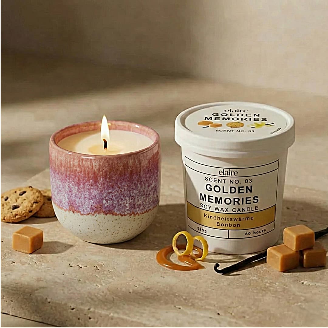 Mix it Match it Love it – Duftkerze Golden Memories im lila Gefäß
