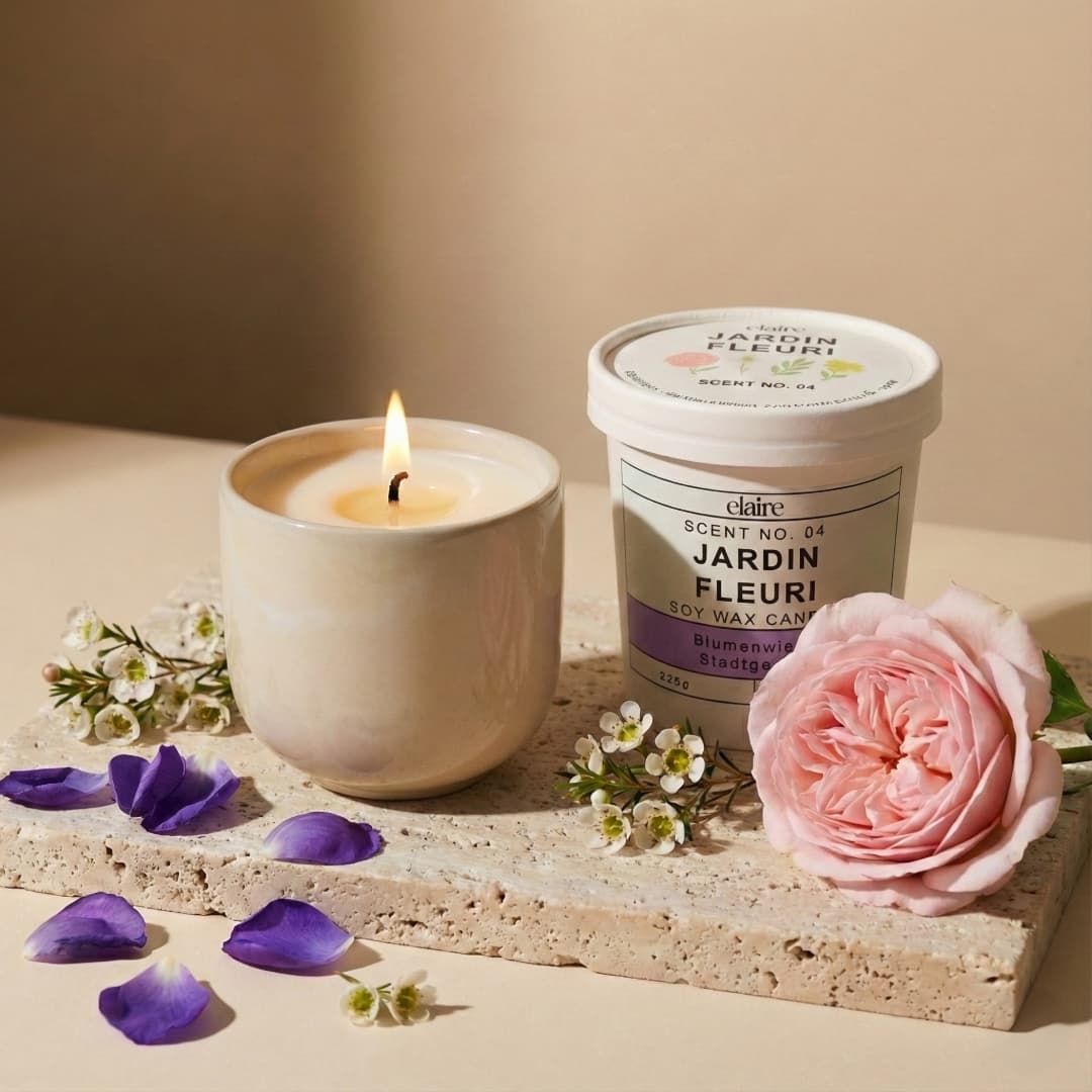 Mix it Match it Love it – Duftkerze Jardin Fleuri im beigen Gefäß