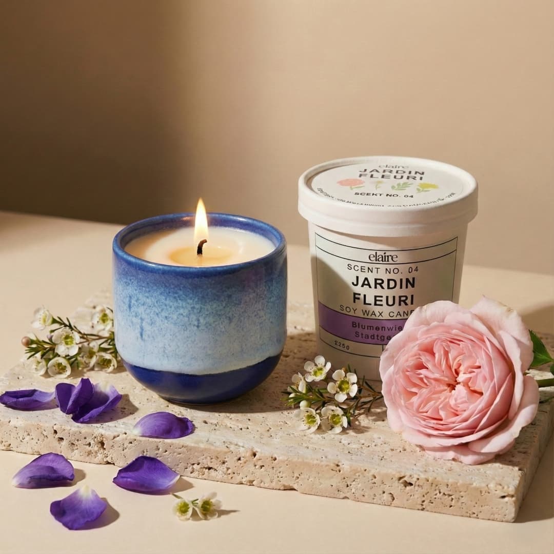 Mix it Match it Love it – Duftkerze Jardin Fleuri im blauen Gefäß