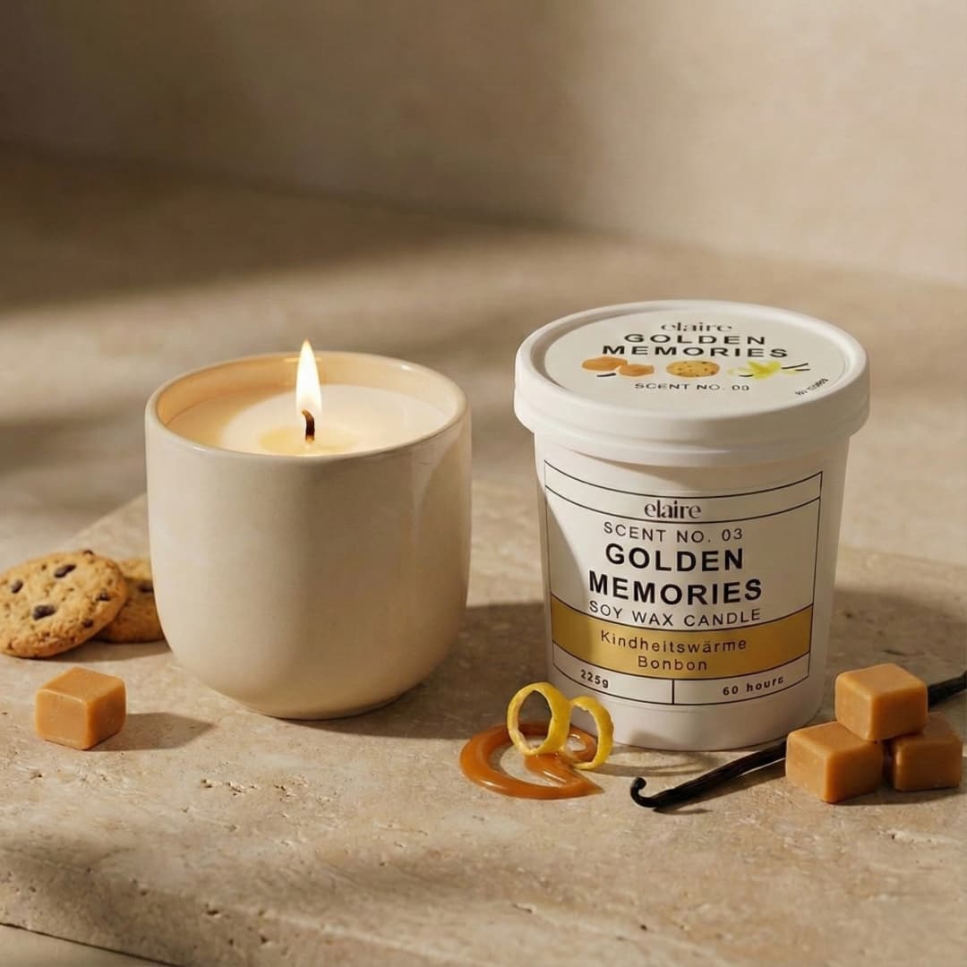 Mix it Match it Love it – Duftkerze Golden Memories im beigen Gefäß